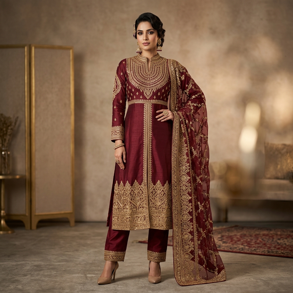 Silk Zardozi Party Wear Suit
